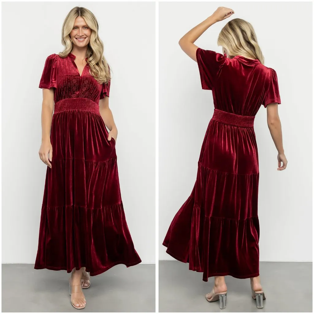 Baltic Born Maida Embroidered Velvet Dress in Cranberry Size L NWOT - Image 2