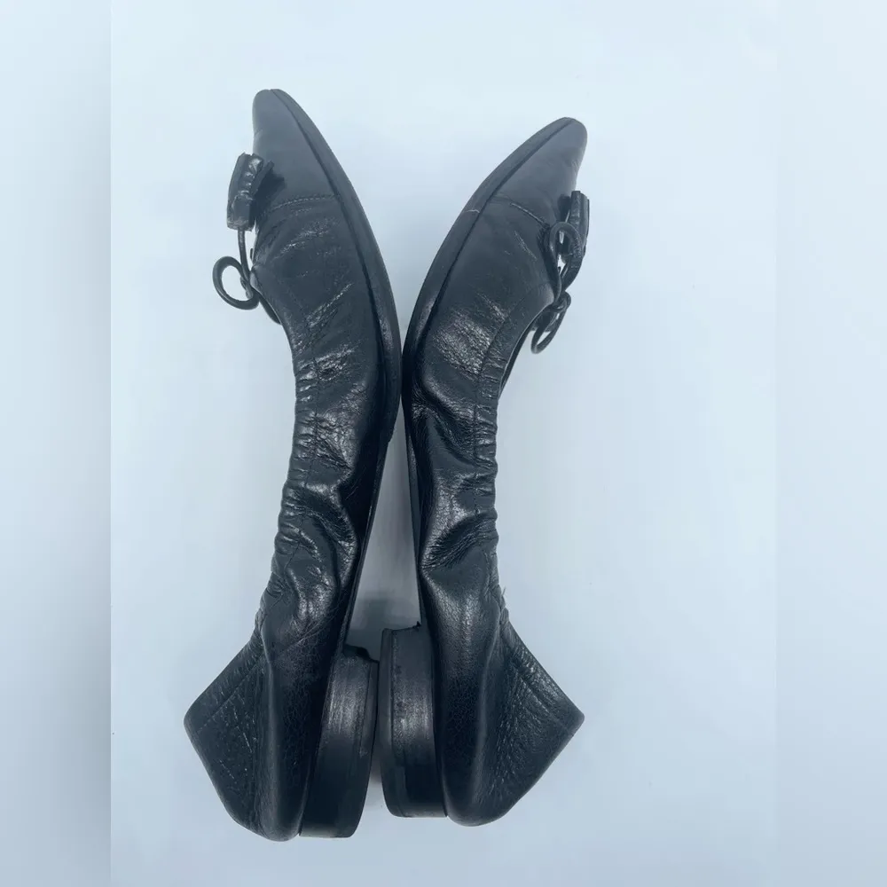 Prada Black Leather Cap toe logo embellish bow tie stretch ballerina flats EU 38 - Image 8
