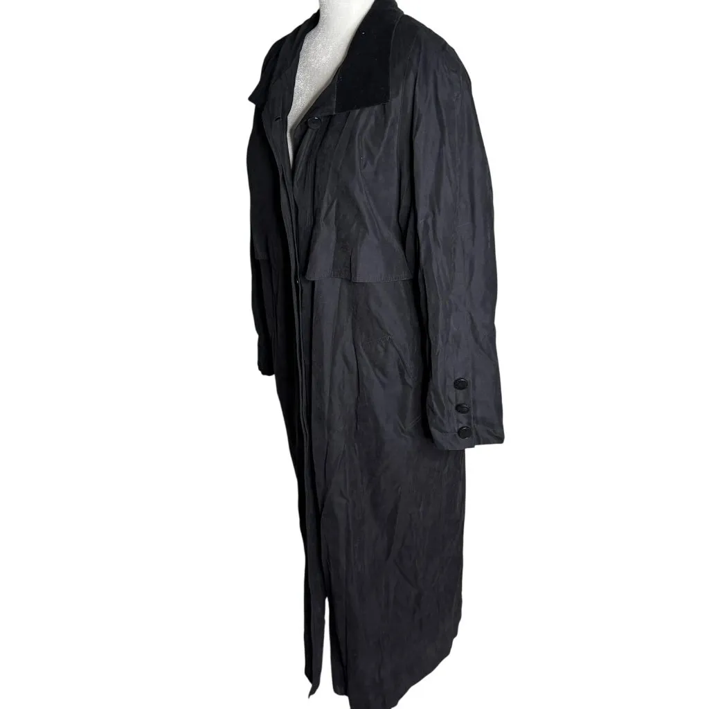 Fleet Street Long Trench Coat Black Large Button Front Removable Liner Pockets - Image 6