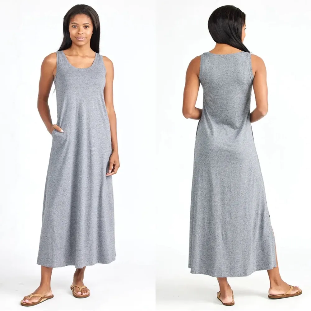 Free Fly • Bamboo Heritage Midi Dress maxi tank jersey knit Heather Flint grey Gray - Image 13
