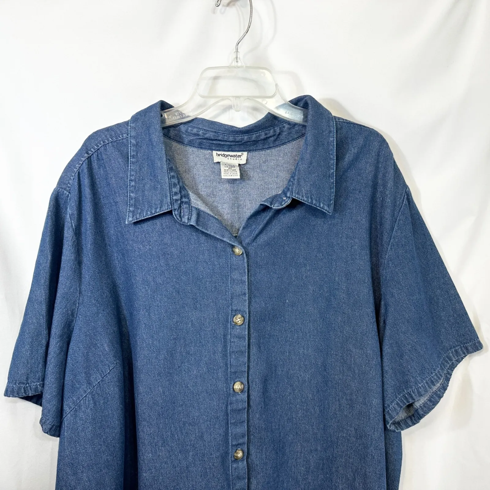 VTG Bridgewater Plus Size 28W Denim Top Button Down Short Sleeve Y2K Western 344 Blue - Image 3