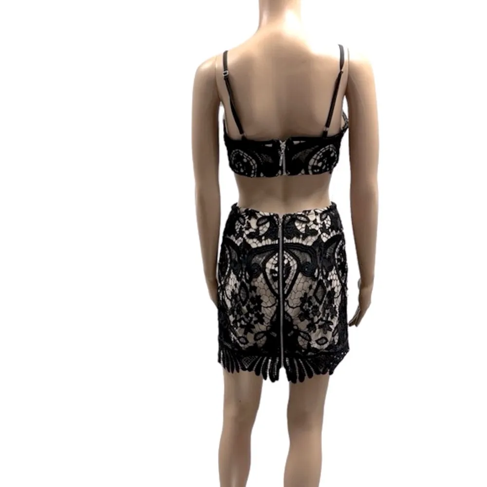 Mad for Love Black Lace Zip Back Crop Top and Skirt Matching Set Womens Small - Image 2