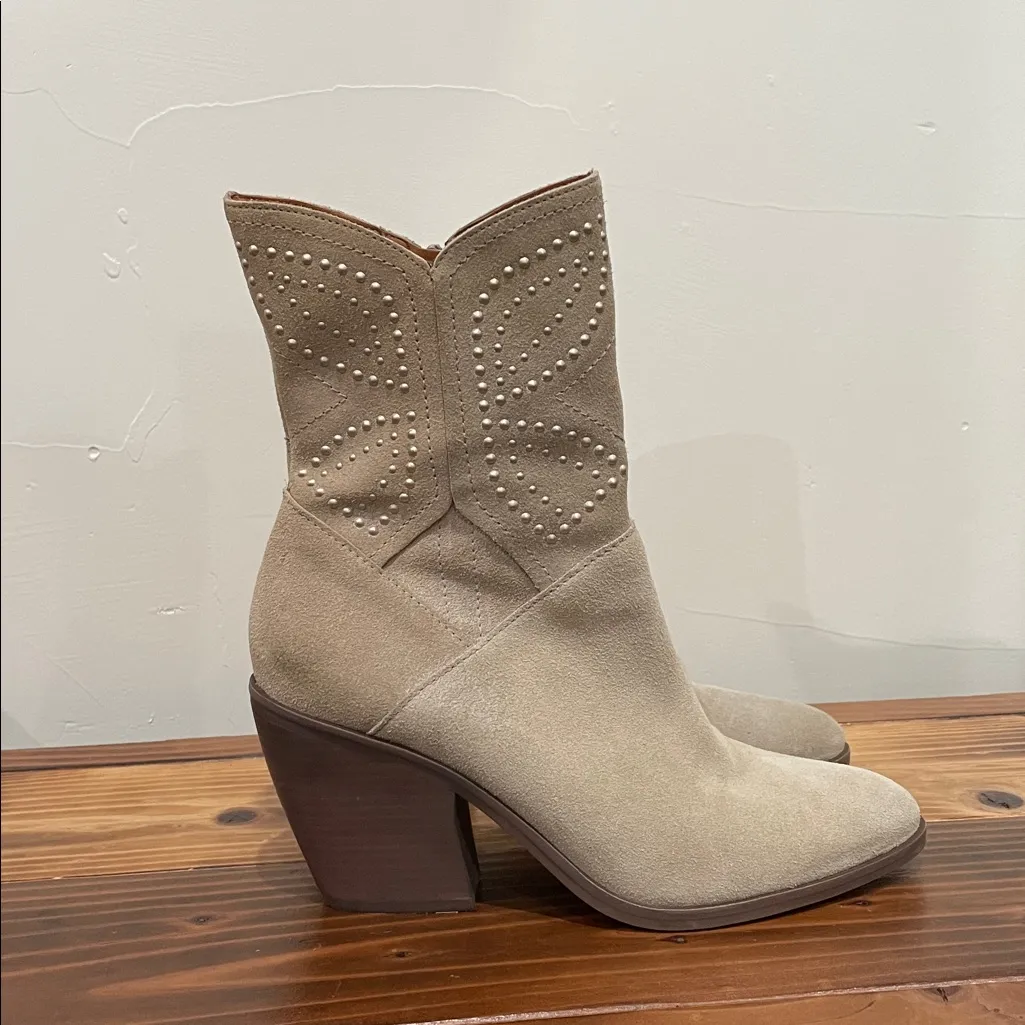 LUCKY BRAND Womens Beige Western Lakelon Almond Leather Booties Size 9 - Image 6