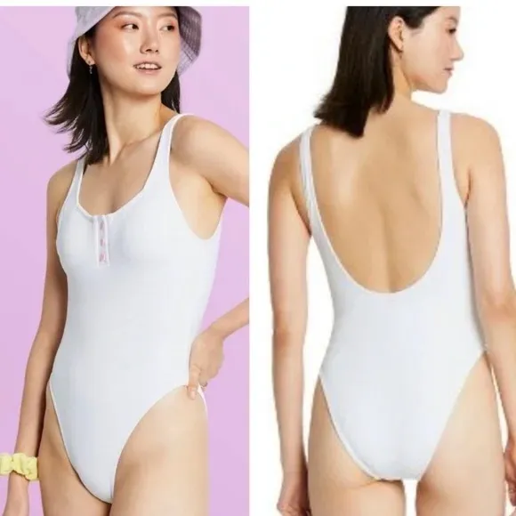 Target Stoney Clover Lane White Heart Henley One-Piece Swimsuit Bathing Suit - Image 2