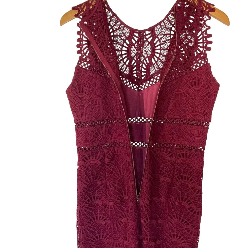 BARDOT Women’s Burgundy Lace Sheath Dress size 8/medium - Image 6