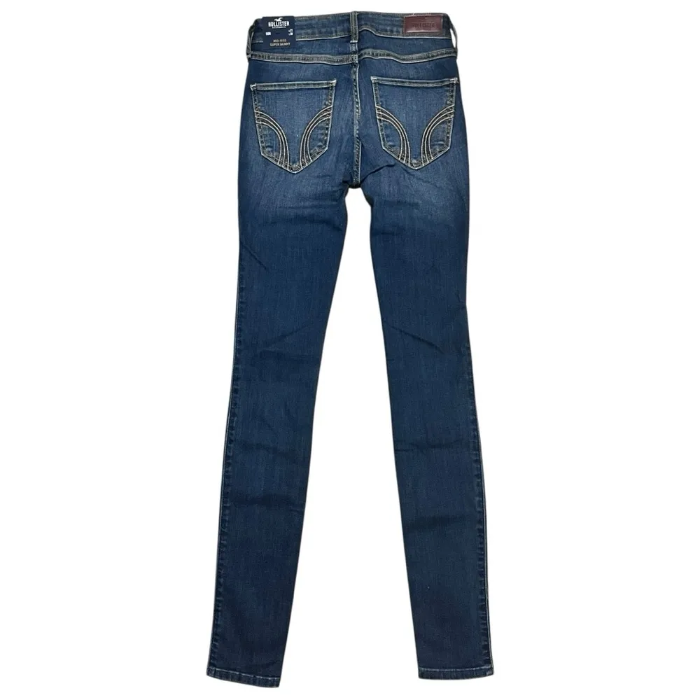 Hollister MidRise Super Skinny Blue Distressed Jeans 00‎ Concert Boho Streetwear - Image 2
