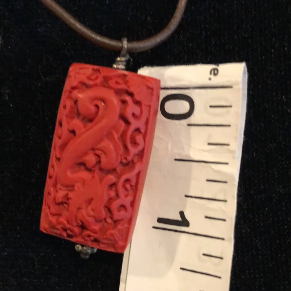 Red Carved Dragon Pendant Necklace Black - Image 7
