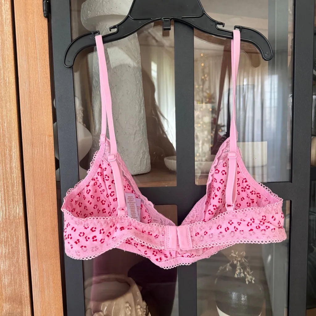Savage X Fenty bralette Picky Leopard Print Lace adjustable lingerie cotton pink Size M - Image 2