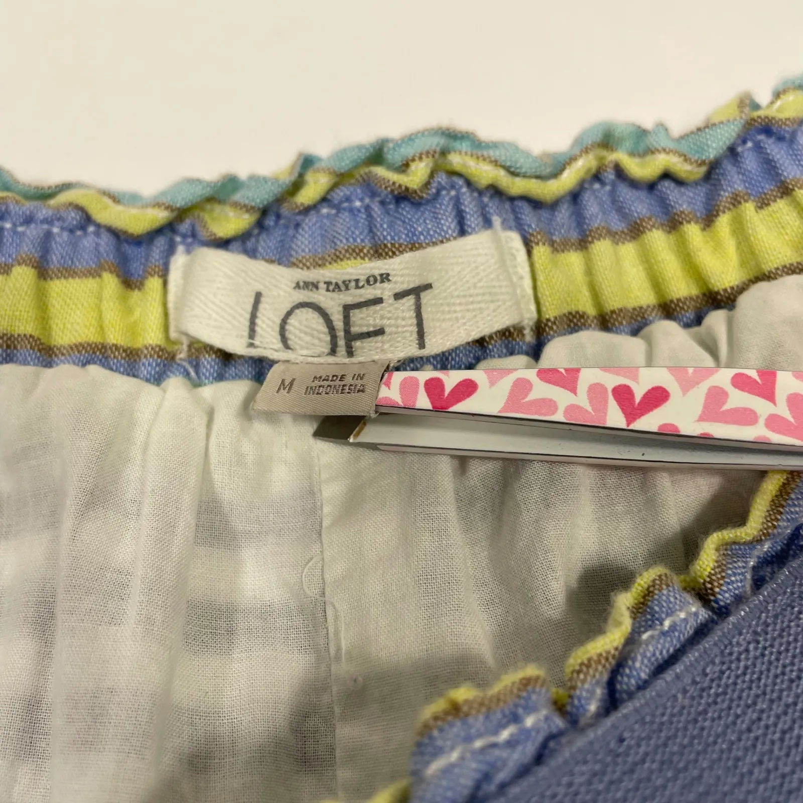 Ann Taylor LOFT Striped Linen Blend Skirt M Blue White‎ Yellow Pockets 15x17 - Image 5