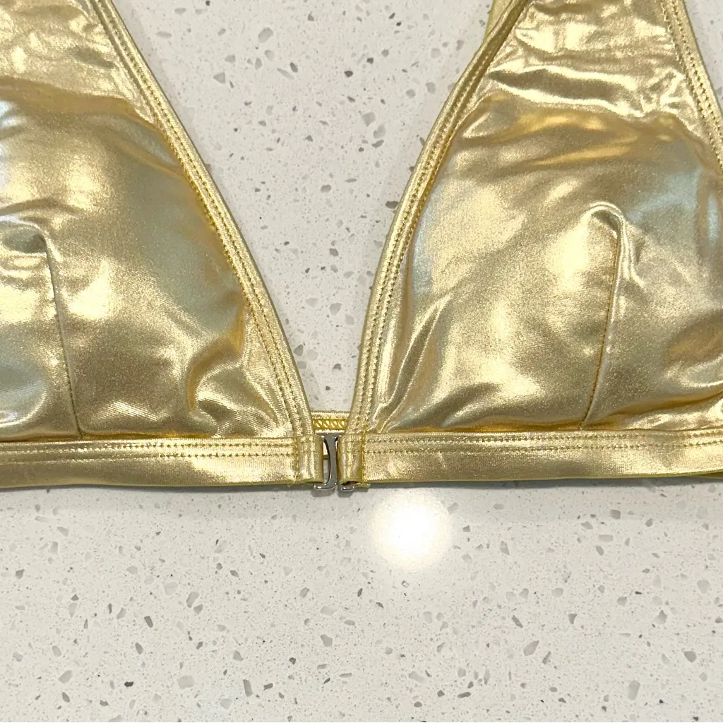 Metallic Gold Triangle Bikini Top - Image 2