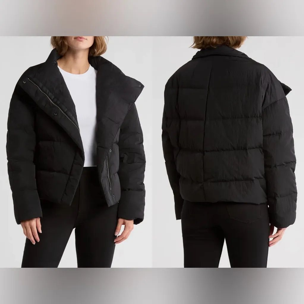 NEW THEORY Offset Down Puffer black Jacket Sz M Size M - Image 2