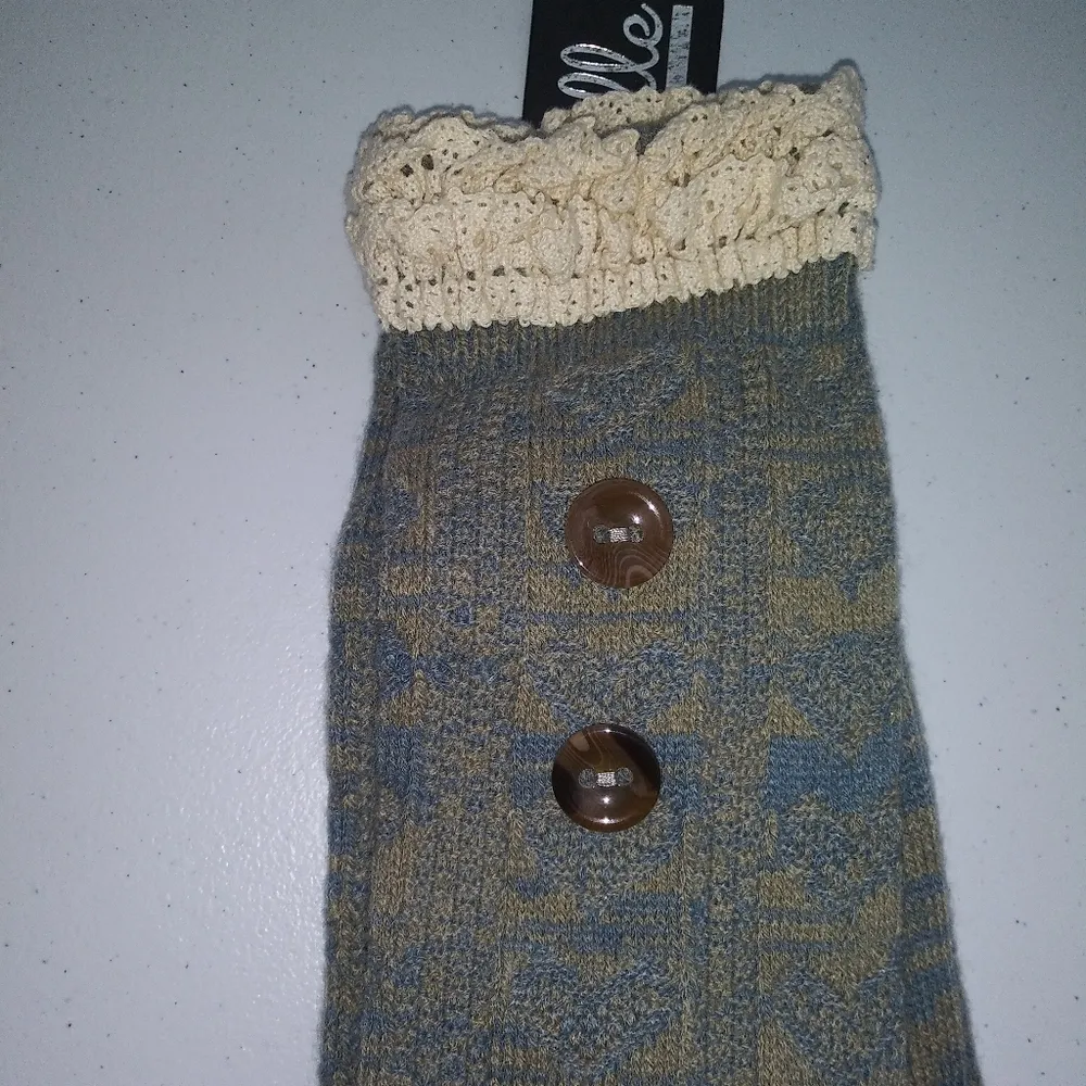 Noelle Blue Knit Boot Socks Knee High Size OS - Image 3