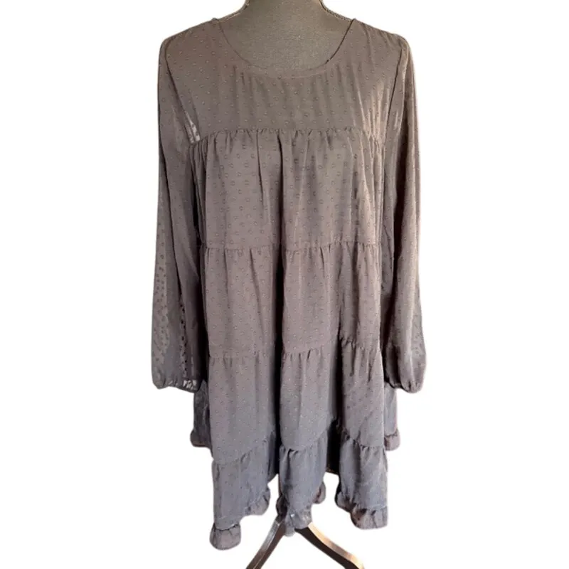 Jodifl Black Swiss Dot Long Sleeve Tiered Whimsygoth Babydoll Dress Large - Image 2