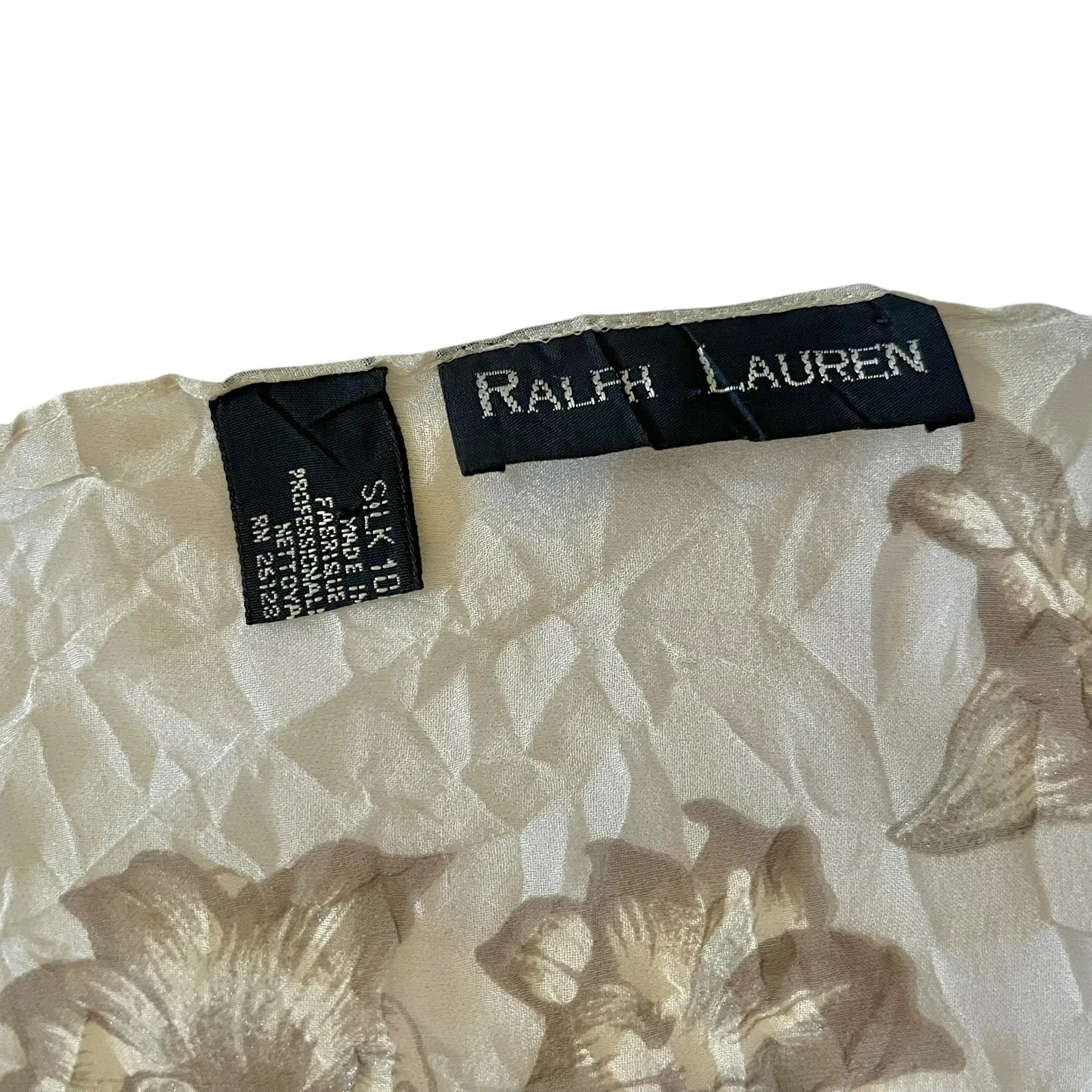 Ralph Lauren Vintage Sparkling Floral Crinkle Crepe de Chine Silk Long Scarf - Image 4
