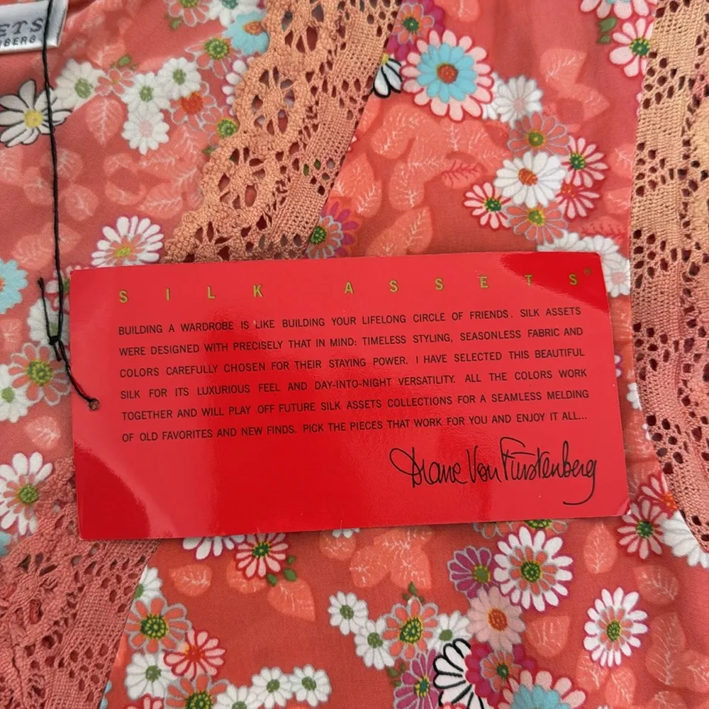 NEW NWT DVF 100% silk deadstock bias asymmetrical maxi dress crochet trim floral - Image 6