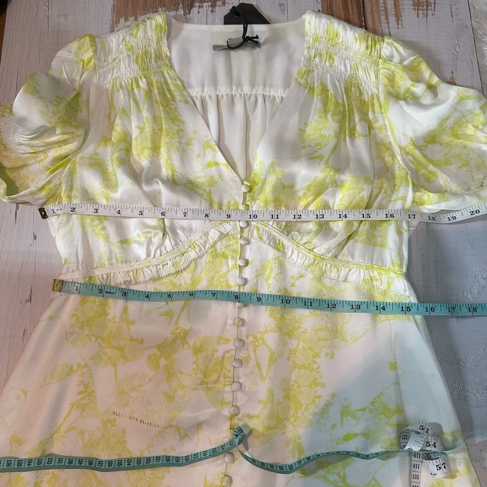 Allsaints Demi Marama Mini Casual Dress Size US 8 Citrus Yellow - Image 13