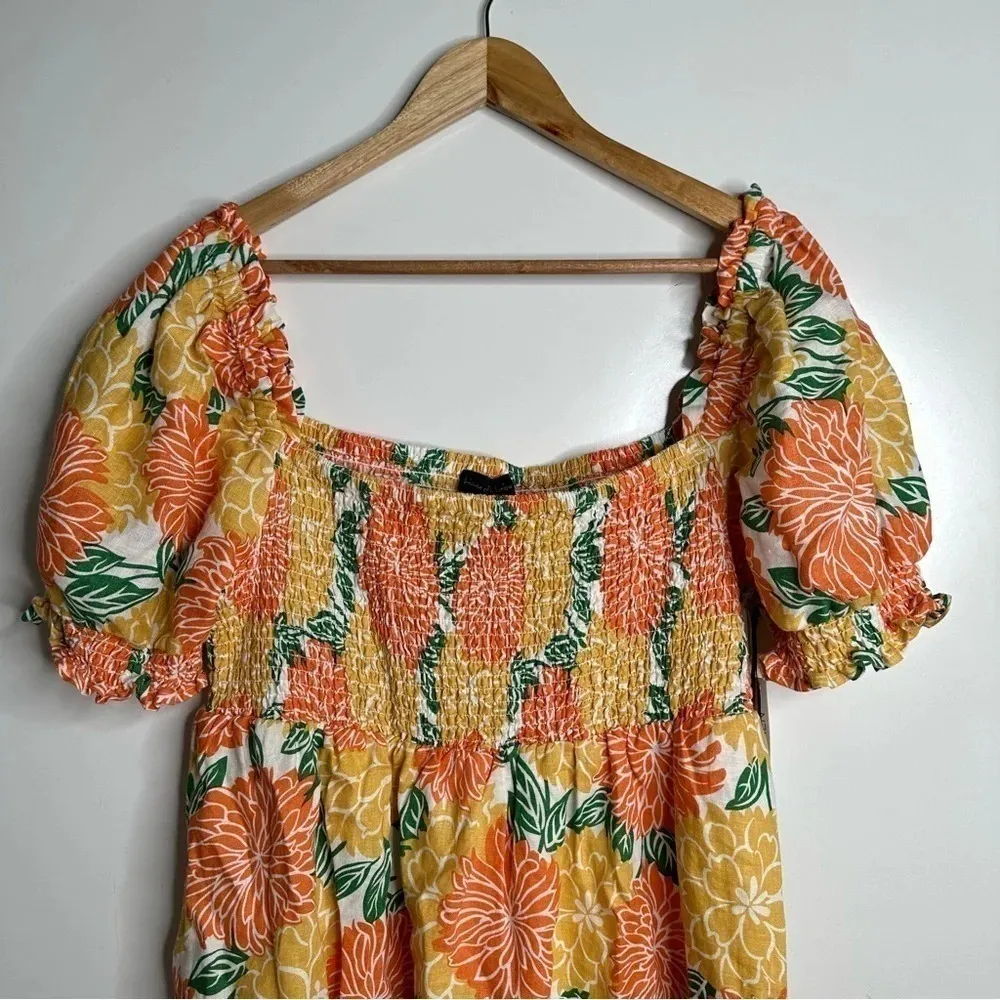 House Of Harlow 1960 NWT Floral 100% Linen Poplin Mini Dress Size XL Gold - Image 5