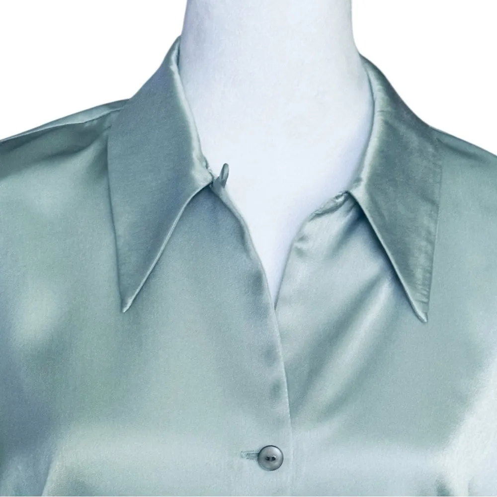 Liz Claiborne  Blue Gray Button Down Shirt Relaxed Notched Collar - Image 5