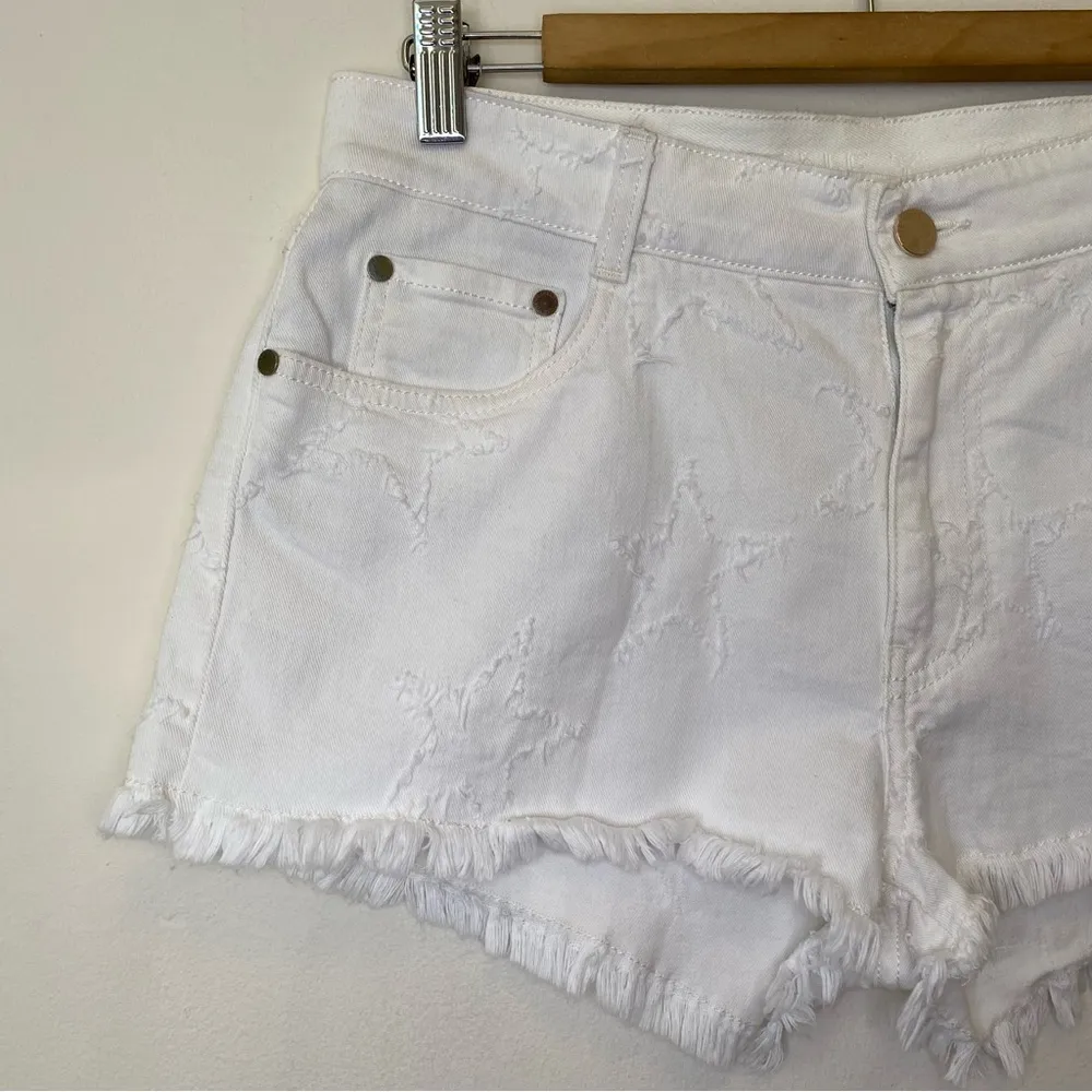 Stella McCartney Distressed Star Pattern 5-Pocket Denim Shorts in White Sz 28 - Image 2