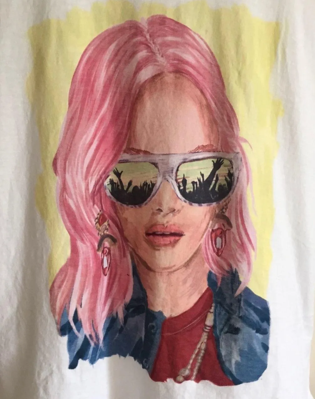 White Pink Hair Girl Billie Eilish Style Short Sleeve Graphic Tee - Image 2