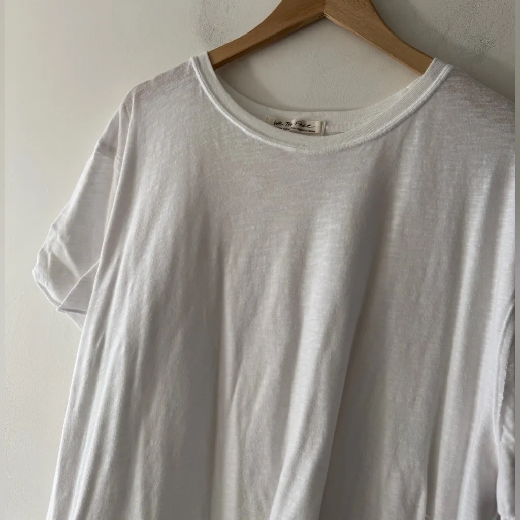 We The Free White Flowy Oversized Comfy Soft Short Sleeve Tee - Image 2