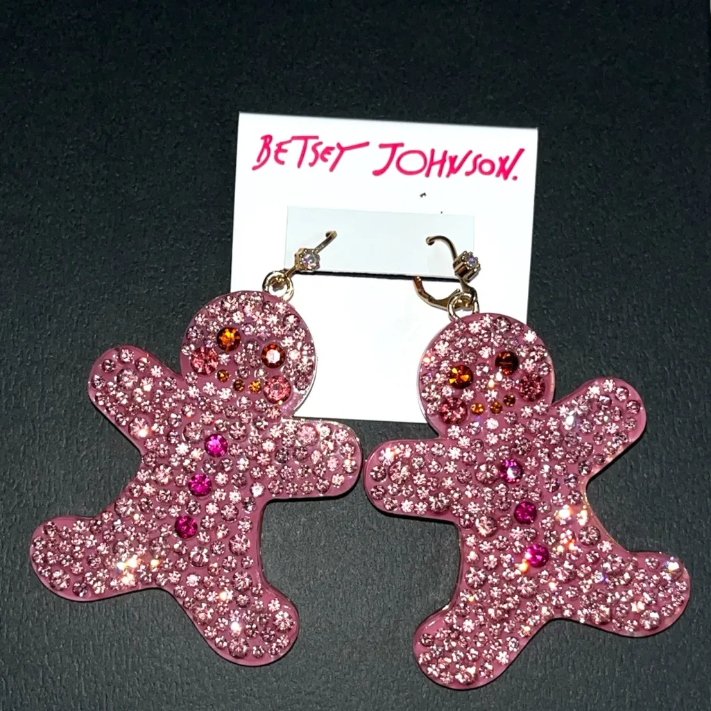 Betsey Johnson Pink Crystal Gingerbread Earrings - Image 4