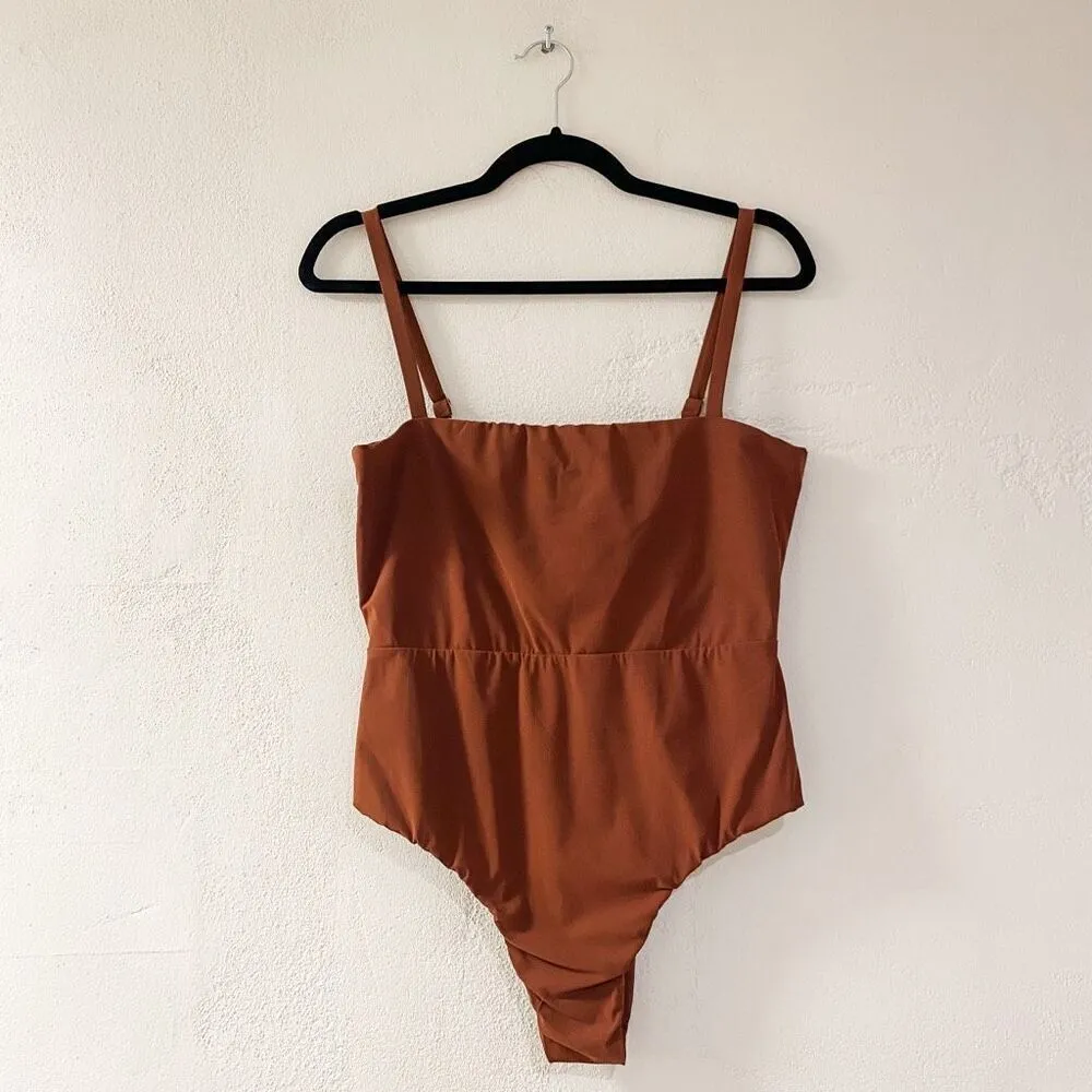 Anemos Square Neck Maillot One Piece Swimsuit in Sienna XL Red - Image 2