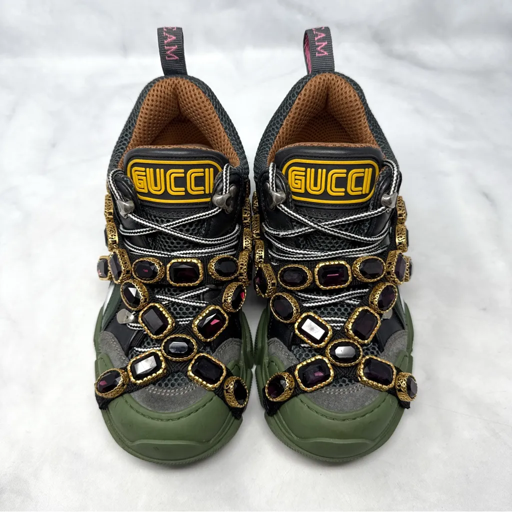 GUCCI Flashtrek SEGA Removable Crystal Embellished Belt Sneaker Shoes Green 35 - Image 5
