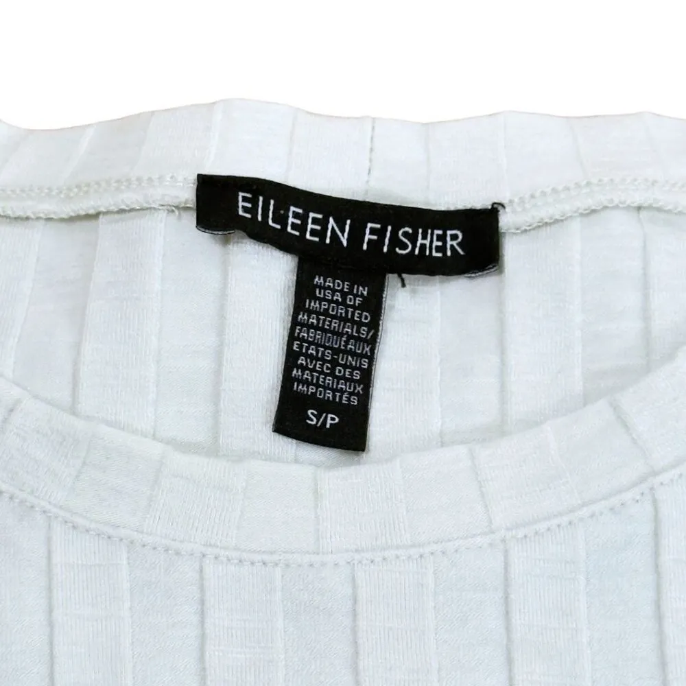 Eileen Fisher Wide Rib Stretch Ribbed Crewneck Boxy White Top Size Small - Image 5
