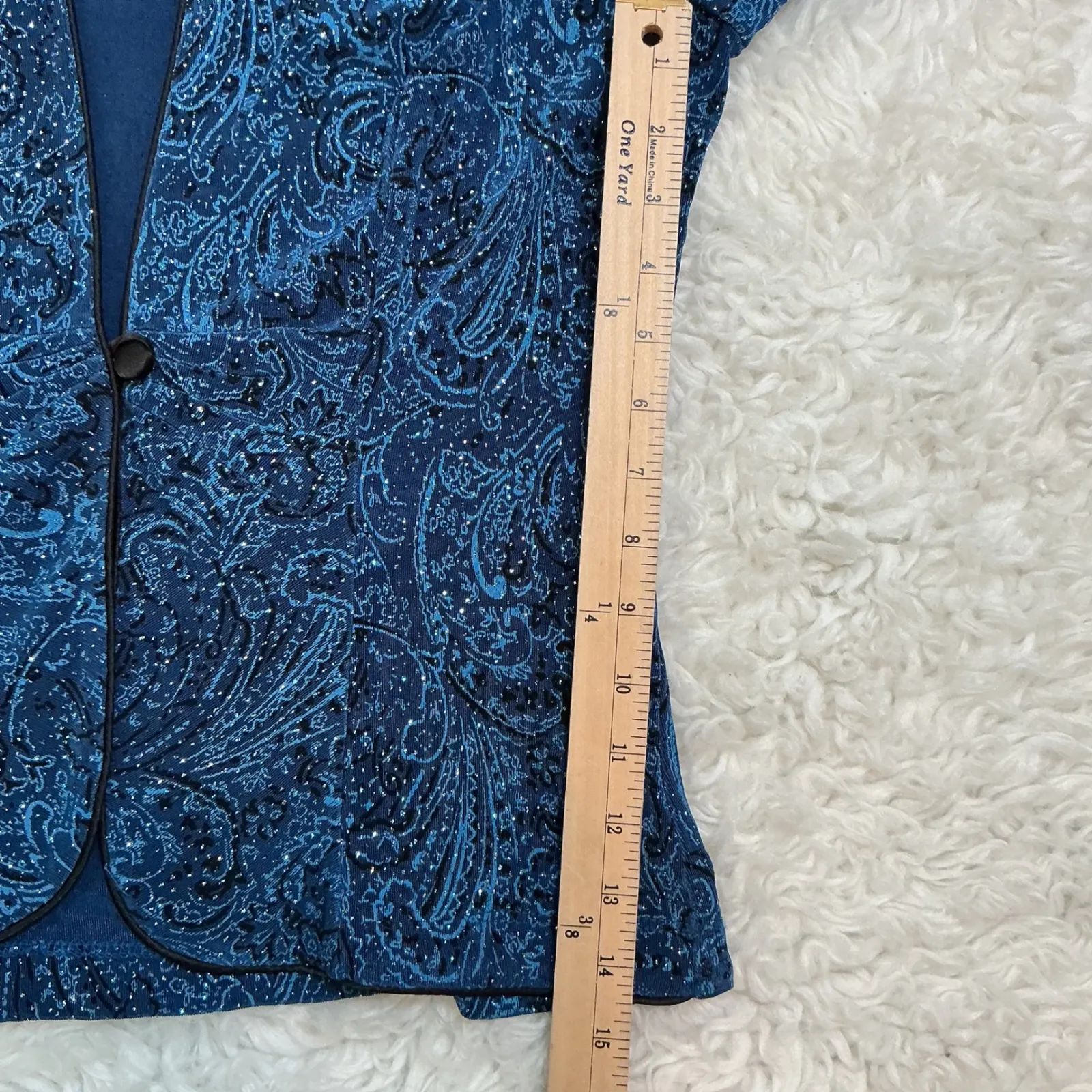 ONYX Nite Blue Paisley Sparkle Rhinestone Open Front Blazer Jacket Women S - Image 7