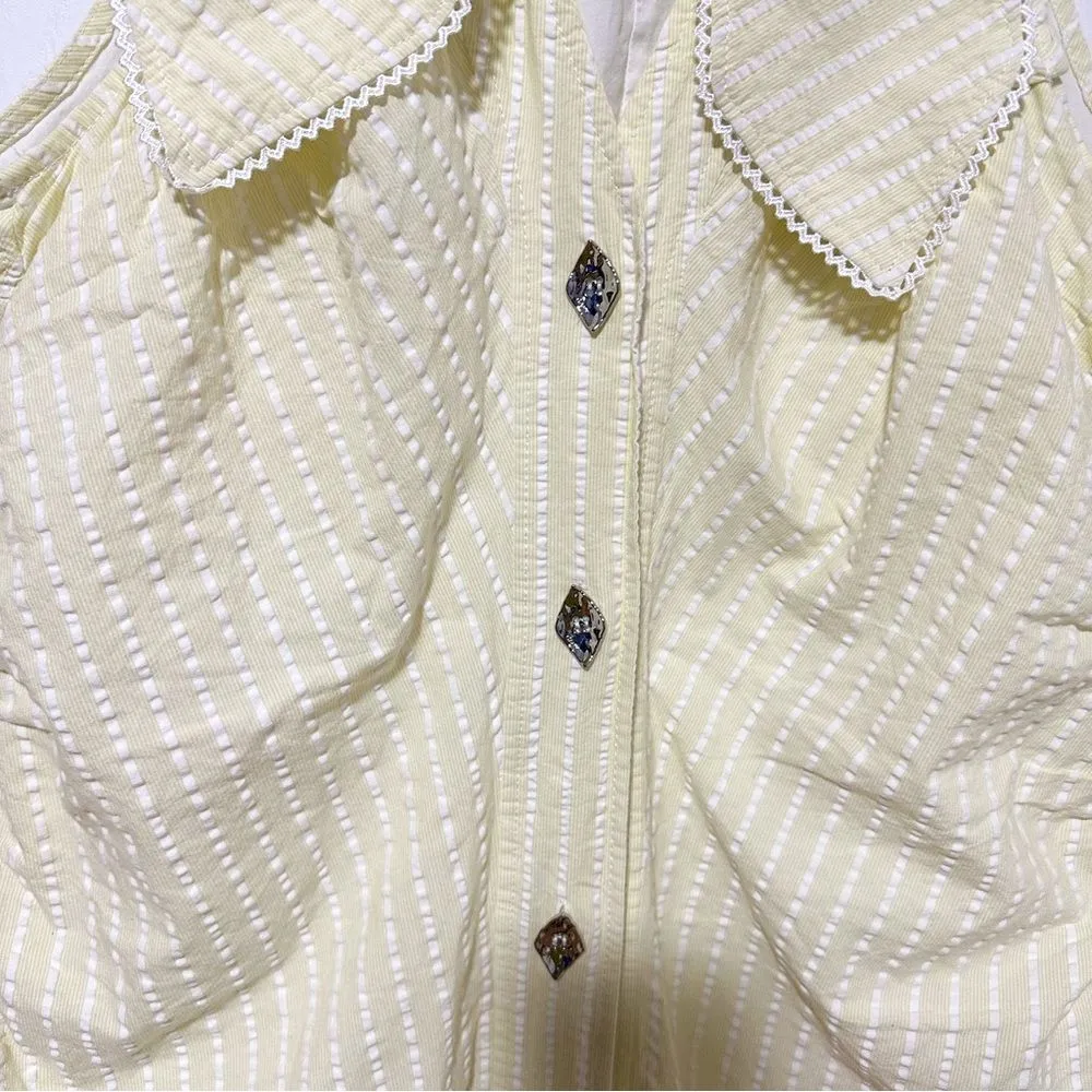 Ganni Seersucker Stripe Midi Dress Stripe Flan Size 14 Yellow - Image 9