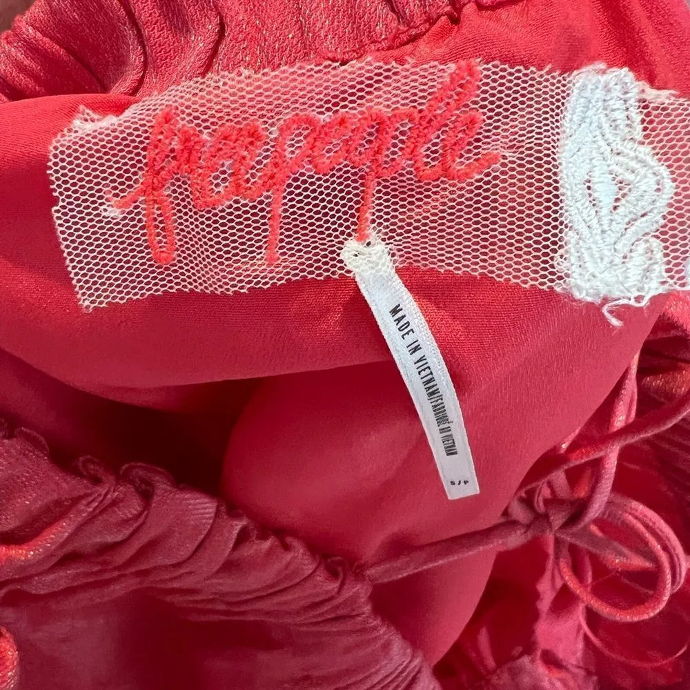 Free People Mara Shimmer Puff Sleeves Dress Hot‎ Pink - size small - Image 10