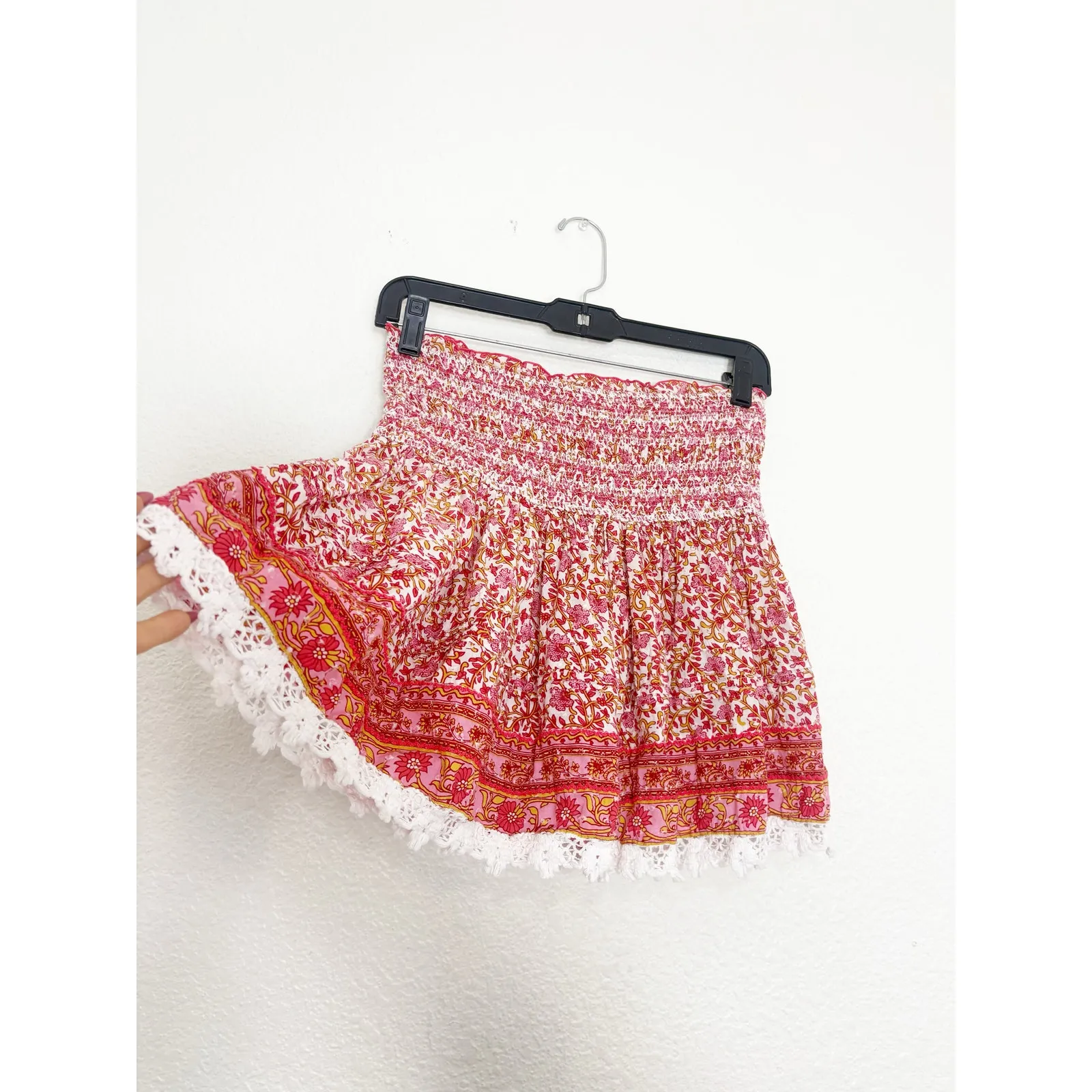 Poupette St Barth Galia Smocked Mini Skirt Size XS Pink Mistral Floral Boho - Image 11