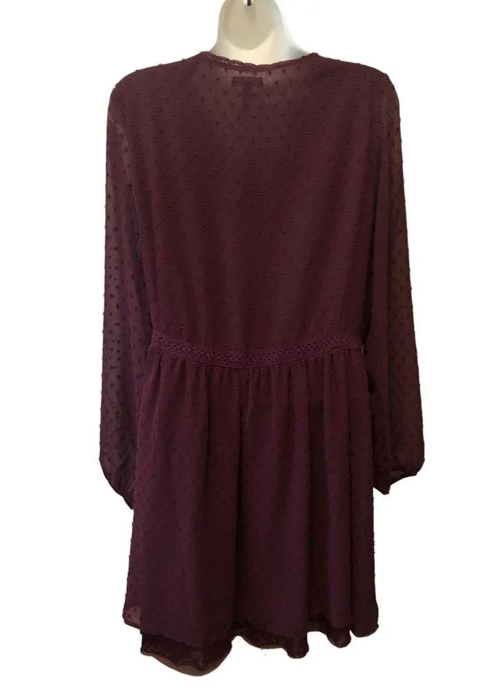 Matilda Jane Purple Polka Dot Festive Fancy Empire-Waist Dress Sz. M Long Sleeve - Image 5