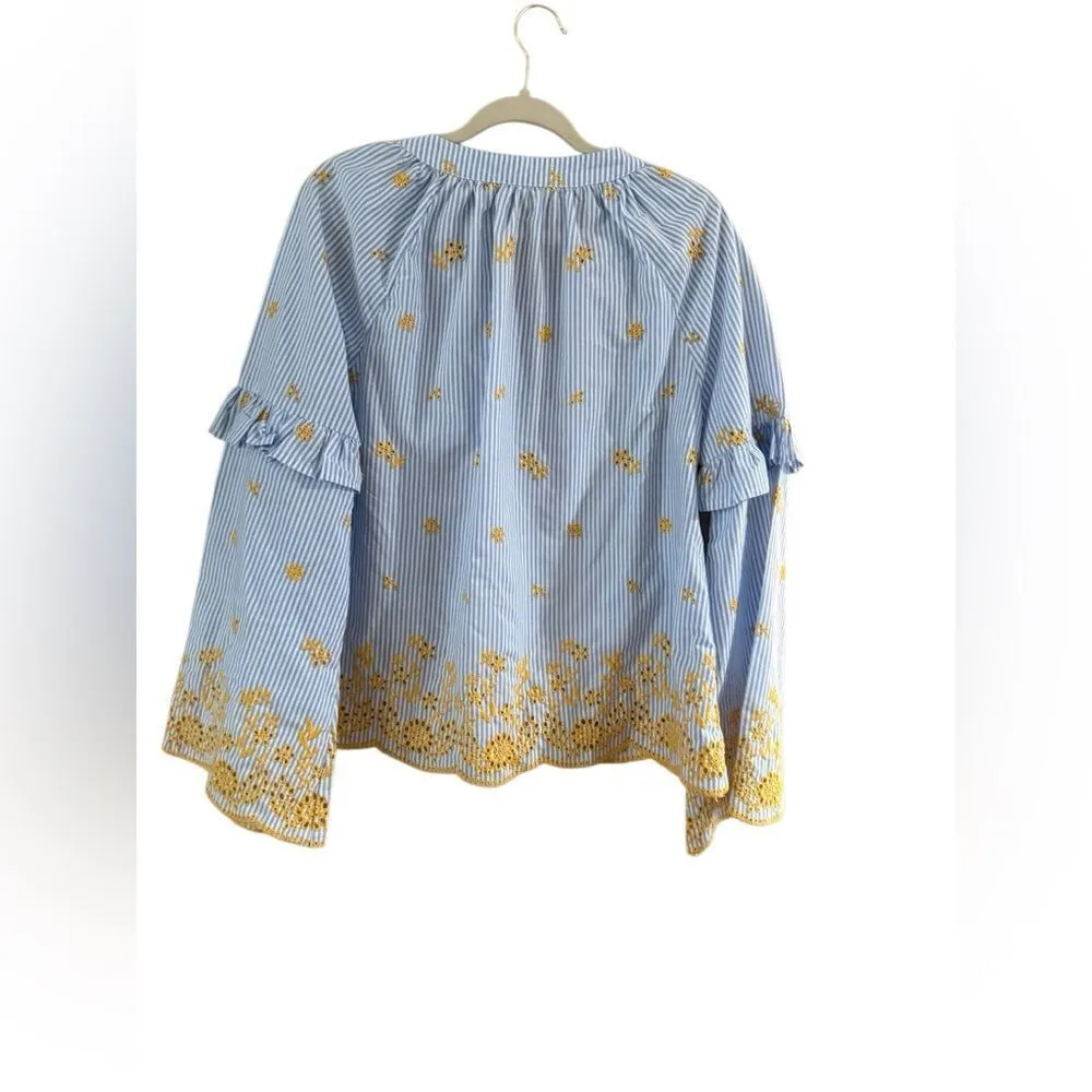 Very J boutique, blue and white striped blouse with yellow tassels size medium - Image 9