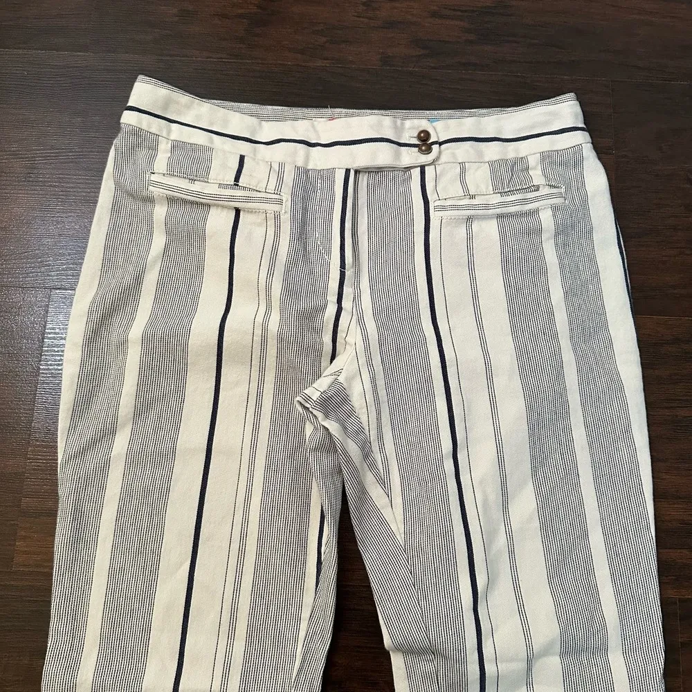 Cartonnier Anthropologie cream & navy blue striped Charlie crop flare pants, 2 - Image 3