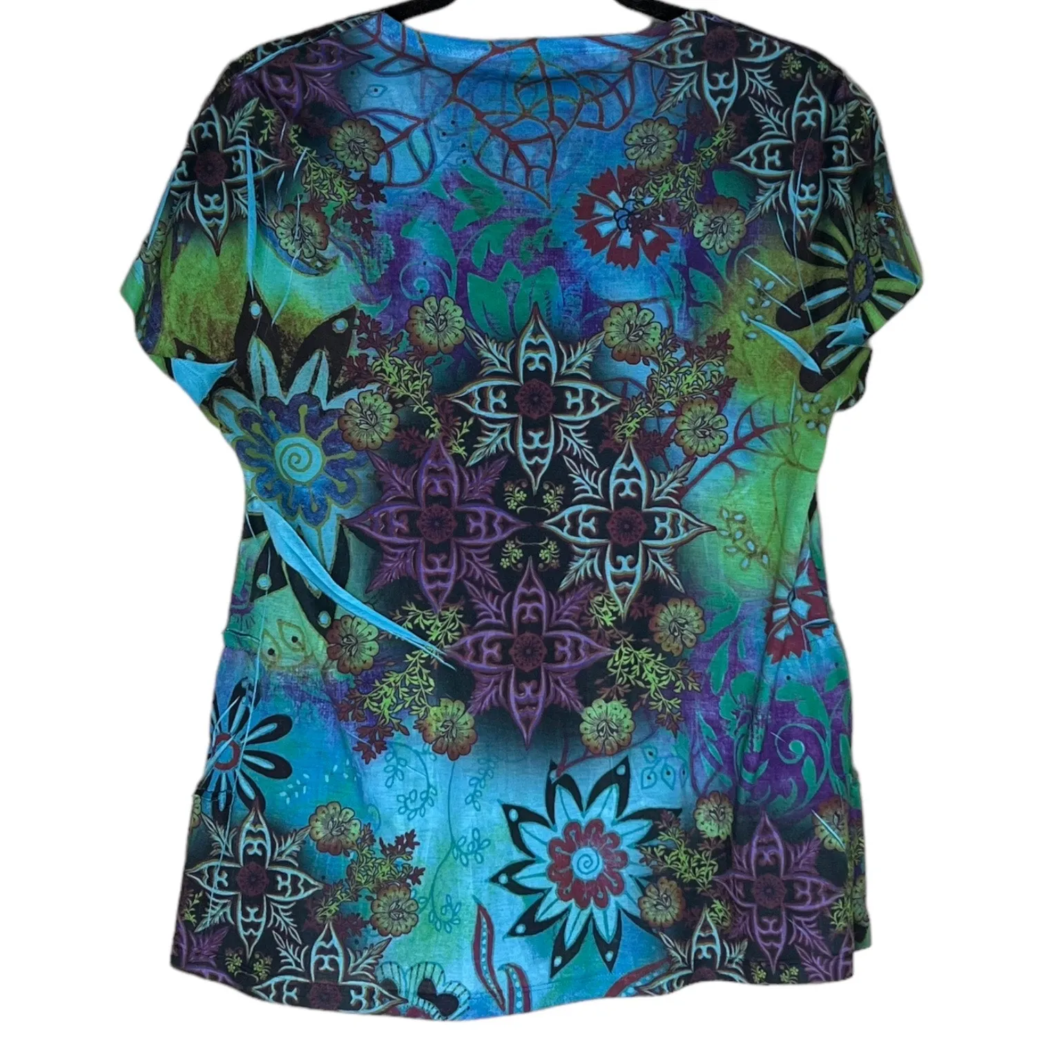 Y2K Blue Tie Dye Graphic Top Large Petite Fairy Psychedelic Art Boho Bright - Image 4