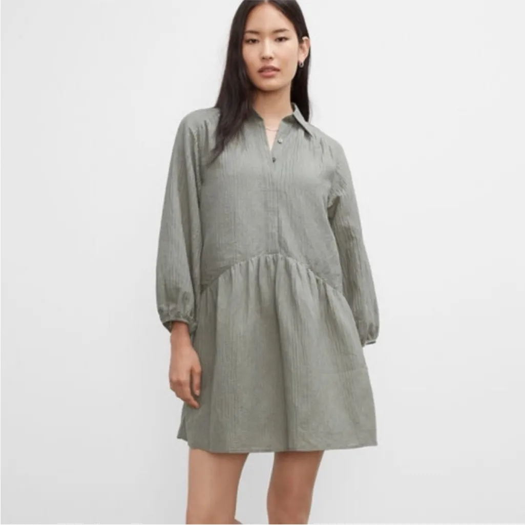 Club Monaco Puff Sleeve Linen Blend Mini Shirt Dress Seaspray Sage Size Large - Image 2