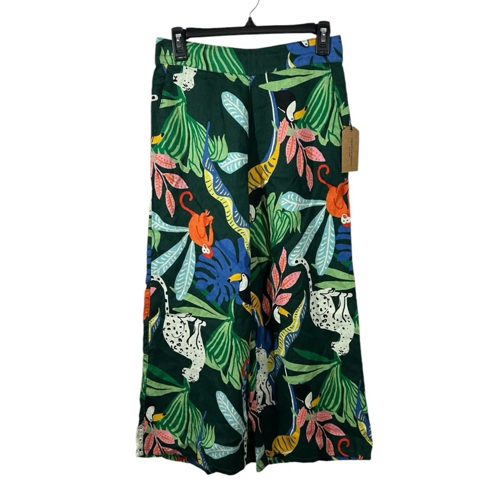 Christian Siriano NWT Linen Wide Leg Tropical Pants Small Luxury Resort Wear Blue - Image 2