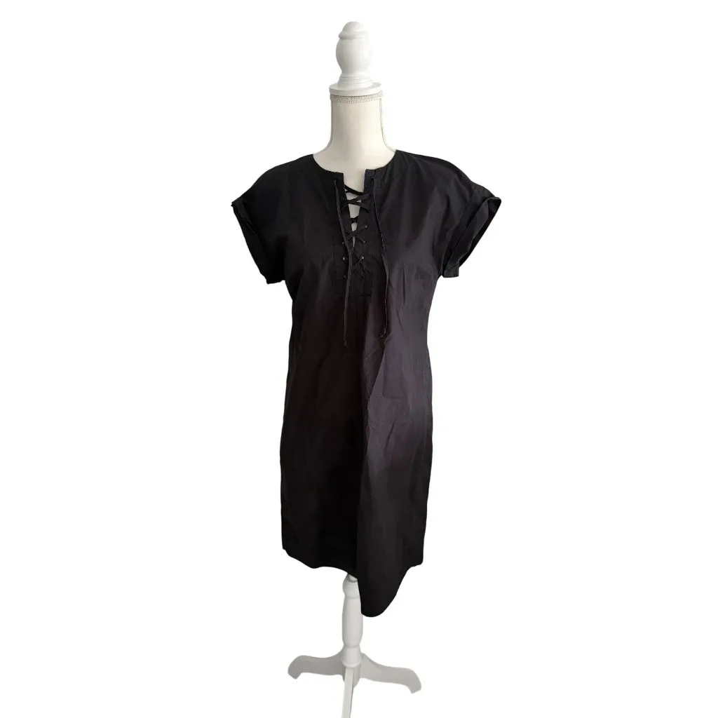 J CREW Lace Up Black Shift Dress Size Small Tall - Image 2