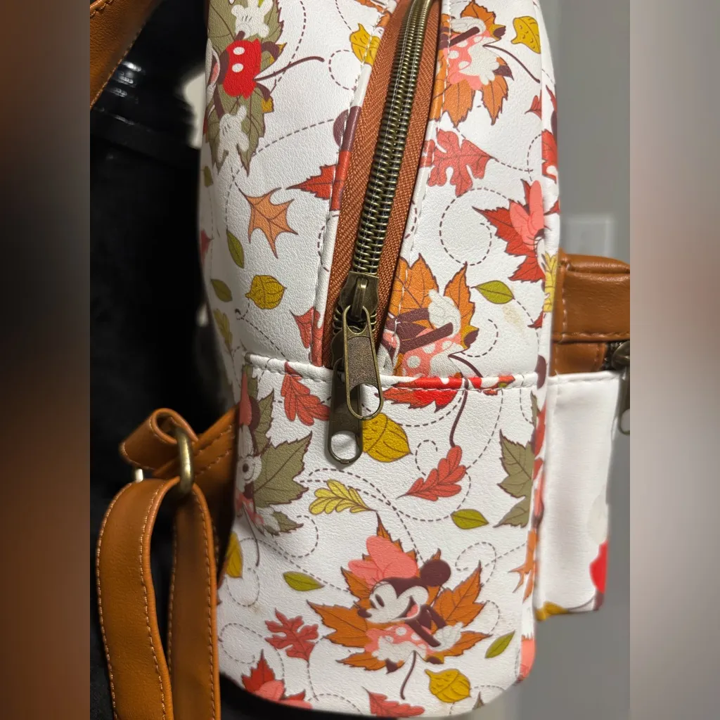 Disney Loungefly Mickey and Minnie Mouse Fall Leaves Mini Backpack - Image 3
