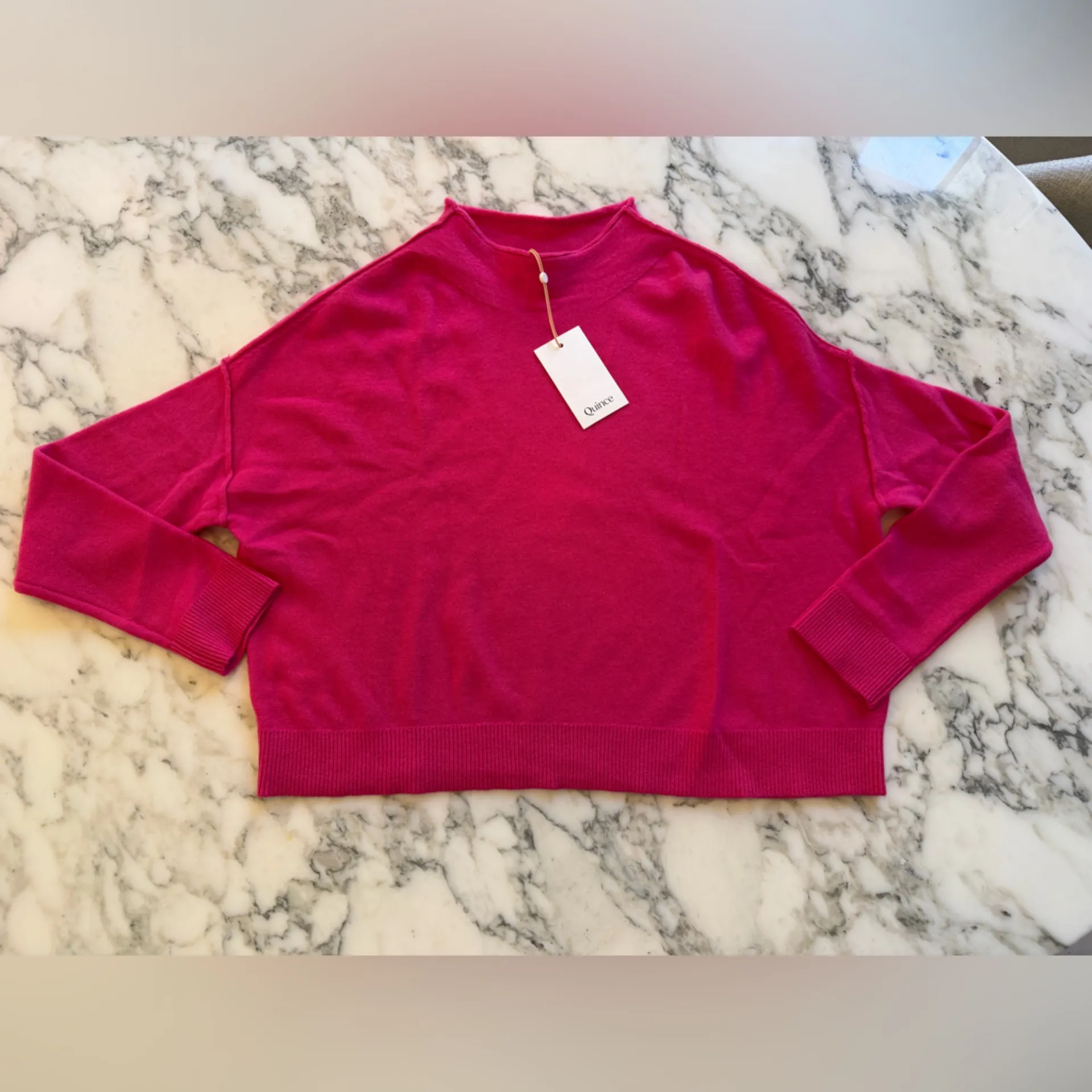 New Quince Mongolian cashmere mock turtle neck sweater Rasberry Pink Sz XS - Image 2