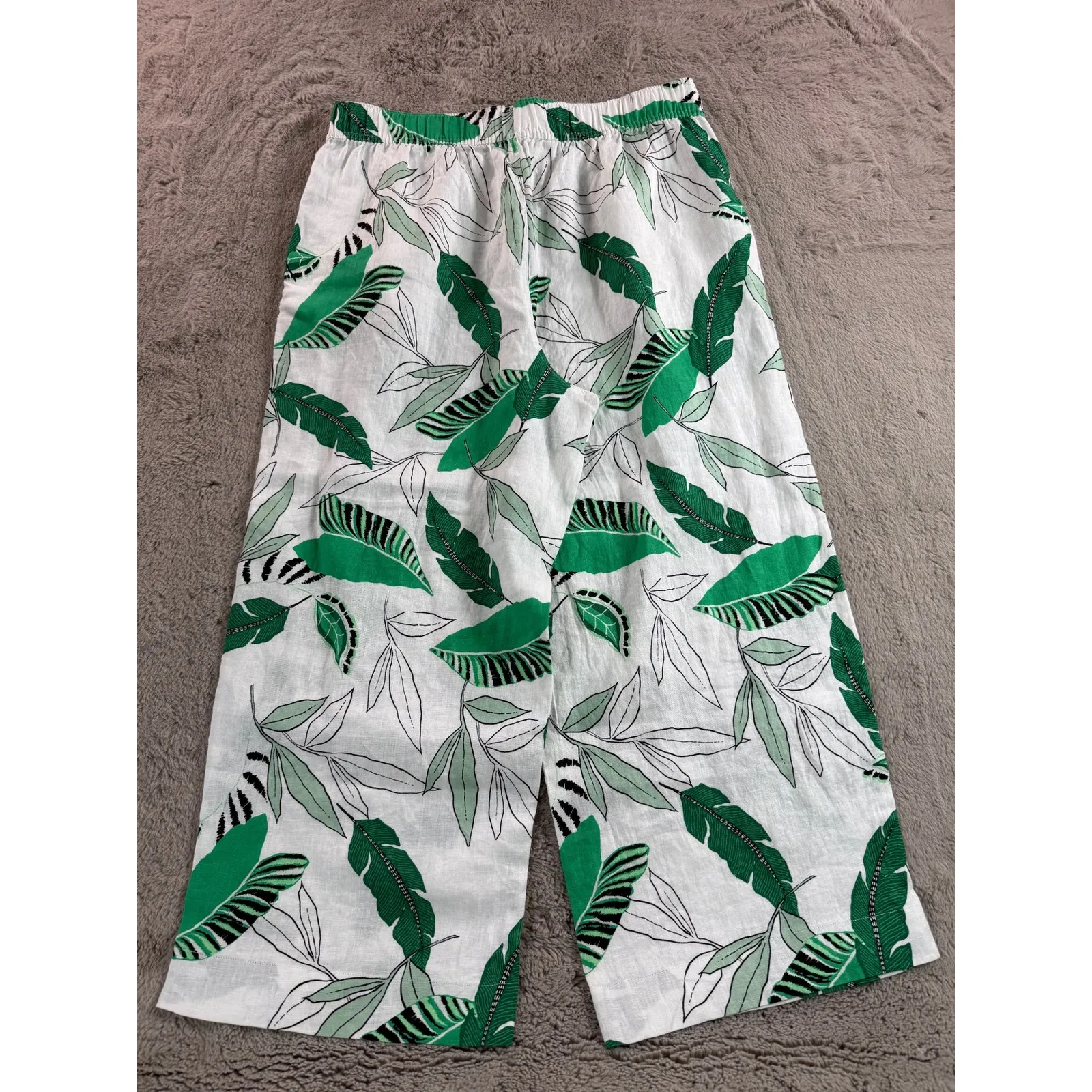 Tahari Women's XL Wide Leg Linen Pants Green Leaf Cropped Elastic Waist‎ Resort - Image 4