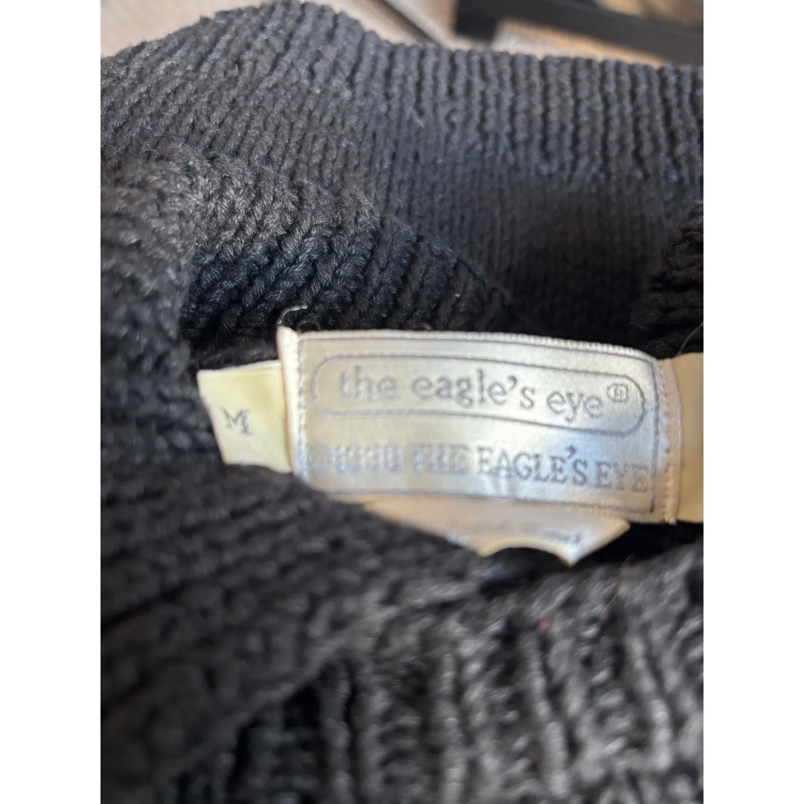 Vintage The Eagles Eye Black Hand Knit Chunky Equestrian Trompe Loeil Sweater Size M - Image 12