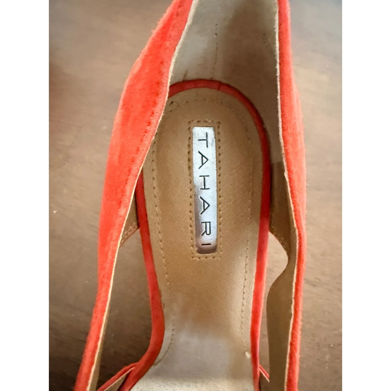 Tahari Coral Megyn Suede Laser Cut Lace Up Peep Toe Block Heel Shoes Size 9 - Image 7