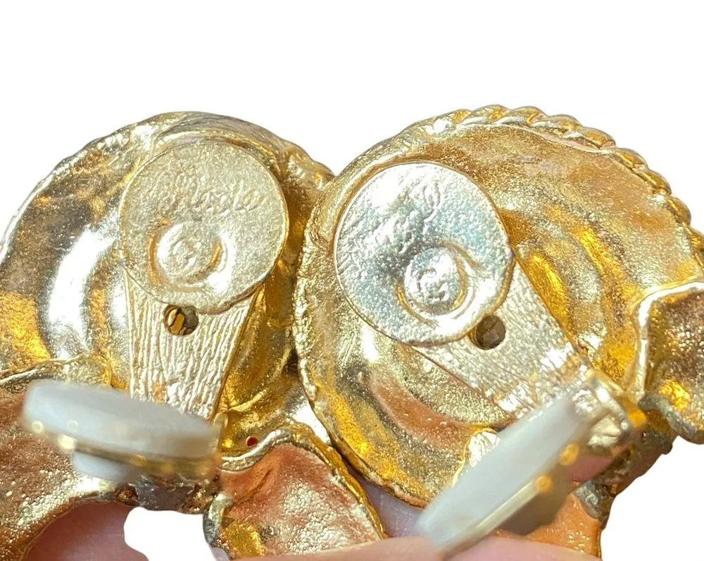 Vtg Runway 80 Deco Signed MODE Gold Purple Crystal Rhinestone Earrings Old Money - Image 5