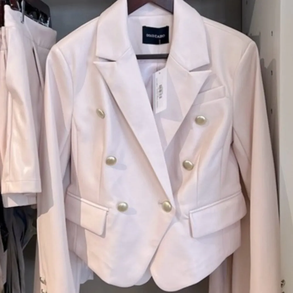 NWOT Dolce Cabo Pink Cropped Faux Leather Double Breasted Blazer Size Small $260 - Image 8