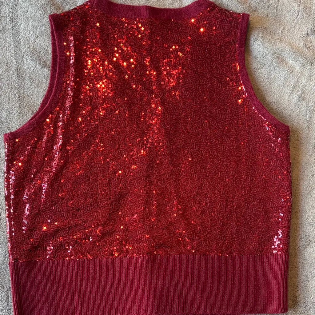 Talbots Rich Red Sequin Knit Vest - Image 3