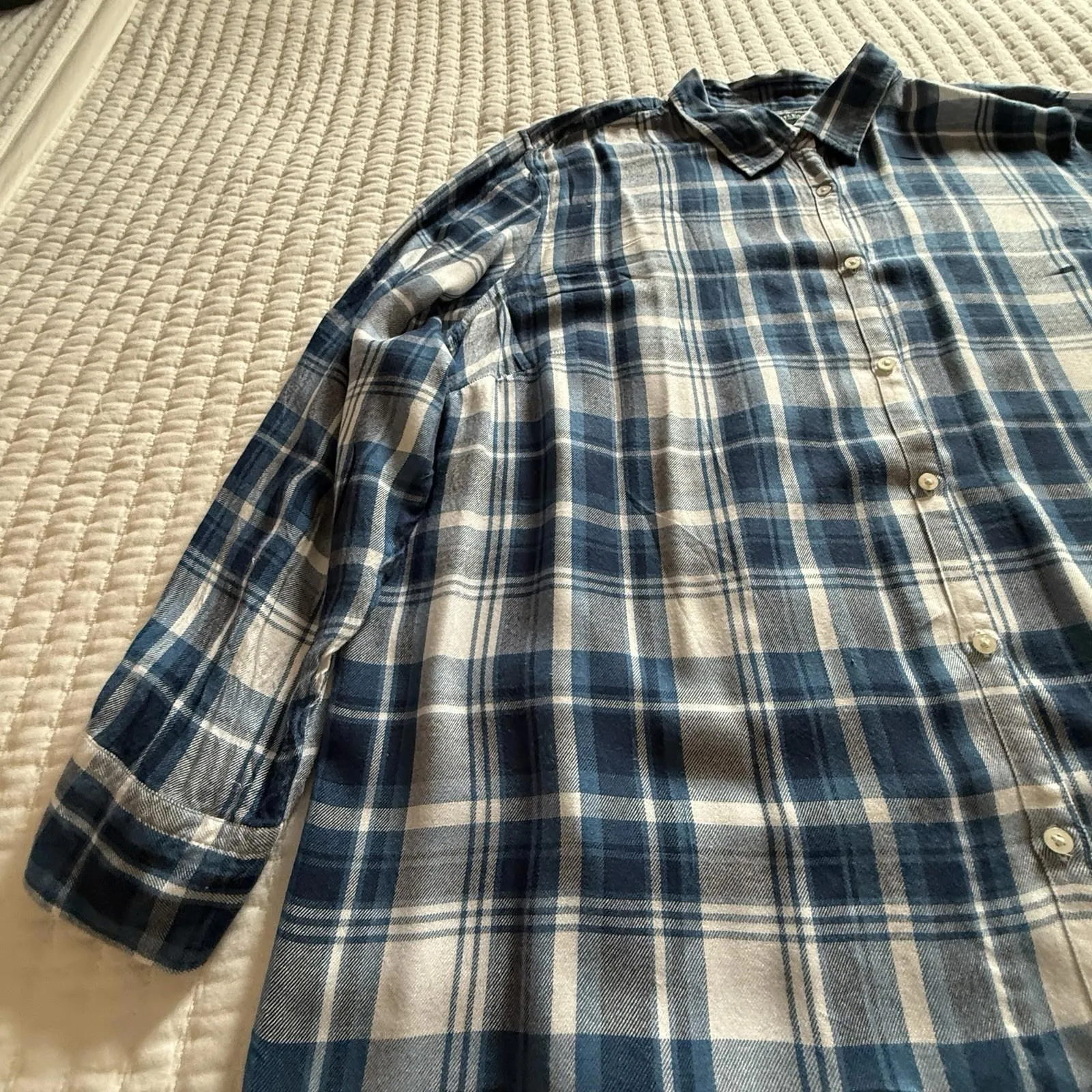 Lauren Ralph Lauren Button Up Collared Flannel Shirt Blue White Plaid Sz 3X - Image 11