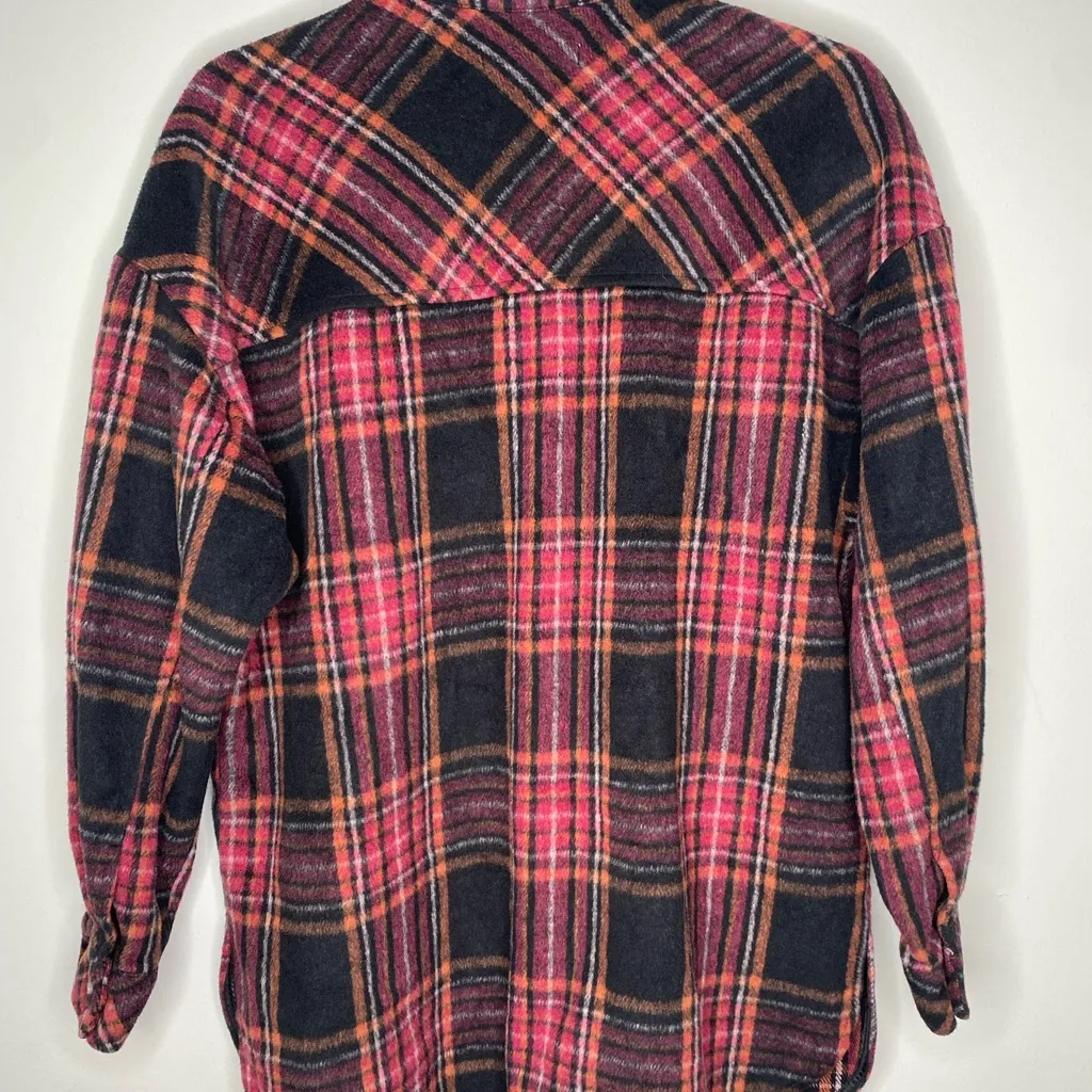 Wool Blend Oversized Plaid Shacket Jacket in XS - Image 3